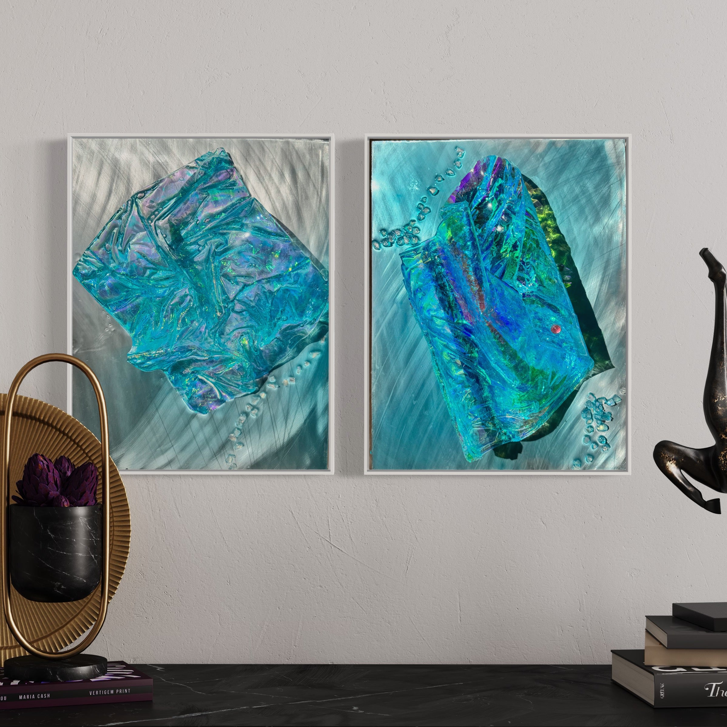 Whitsundays Blues 1 and 2, Set of 2 Sculptural Piece on Aluminium 70x46cm