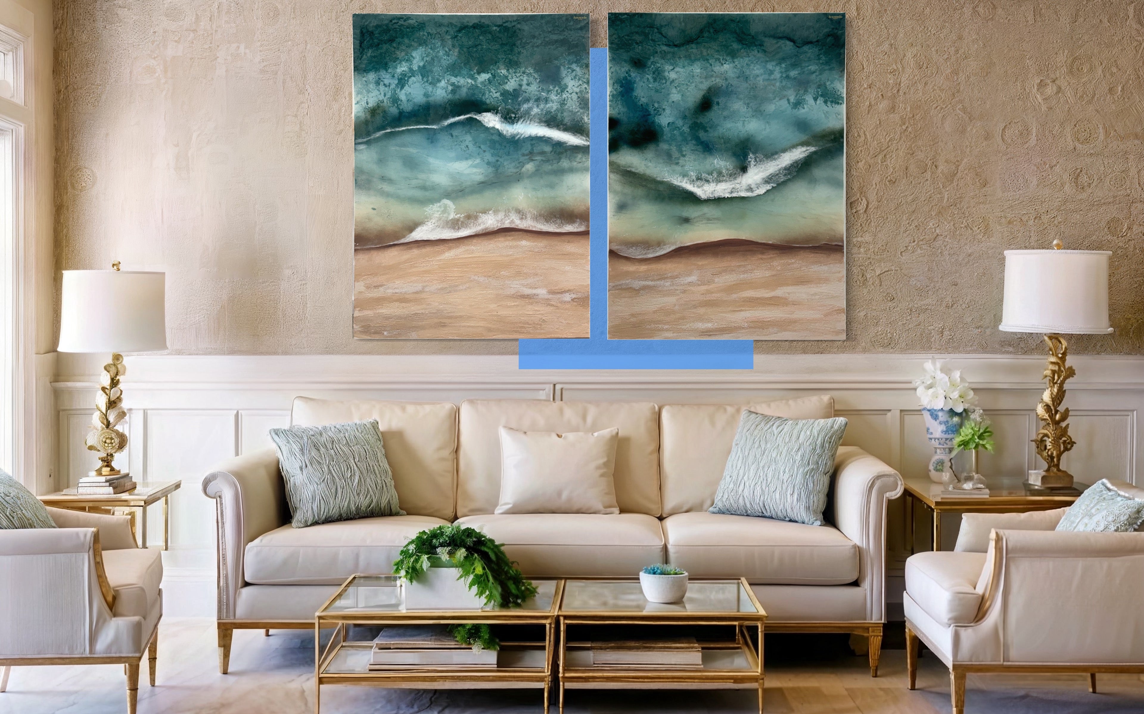 Whitsundays Set 1&2    180x120cm (120x90cm each)    Sand, Liquid Glass, Acrylic