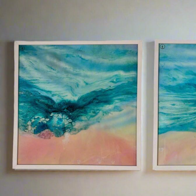 Laguna Beach Vibes set of 2 110x55cm FRAMED 55x55 cm each
