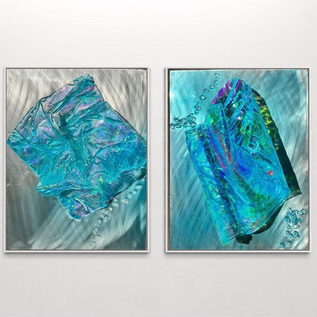 Whitsundays Blues 1 and 2, Set of 2 Sculptural Piece on Aluminium 70x46cm FRAMED
