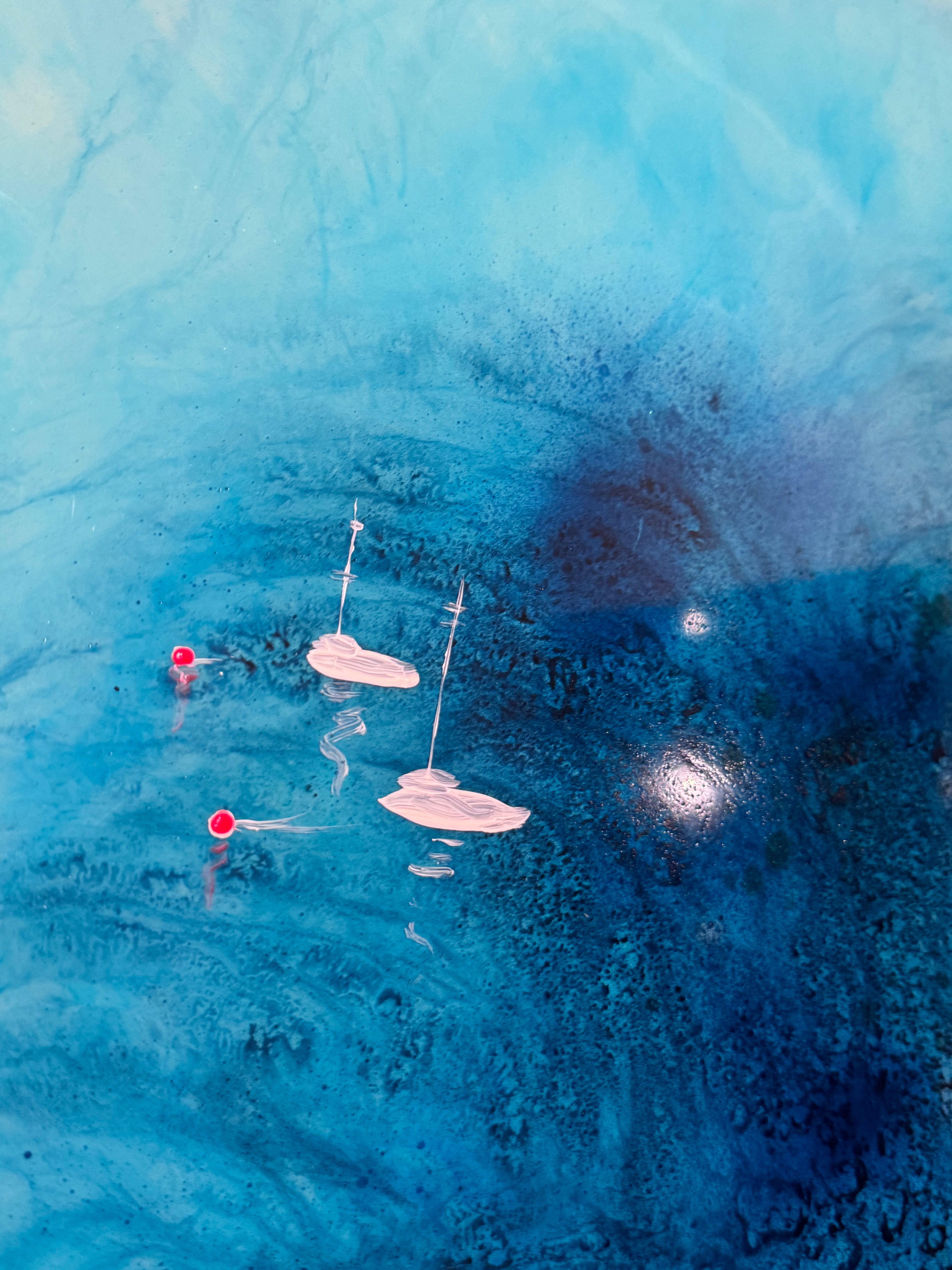 Whitsundays    Boats 1 50x50cm    Sand, Glass,Crystals,  Liquid Glass