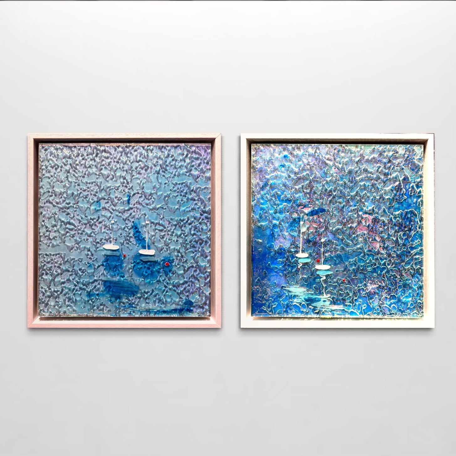 Cannes Yacht Mediterranean Sailing Boats Artwork Iridescent  Anchored 2 FRAMED  33x33cm