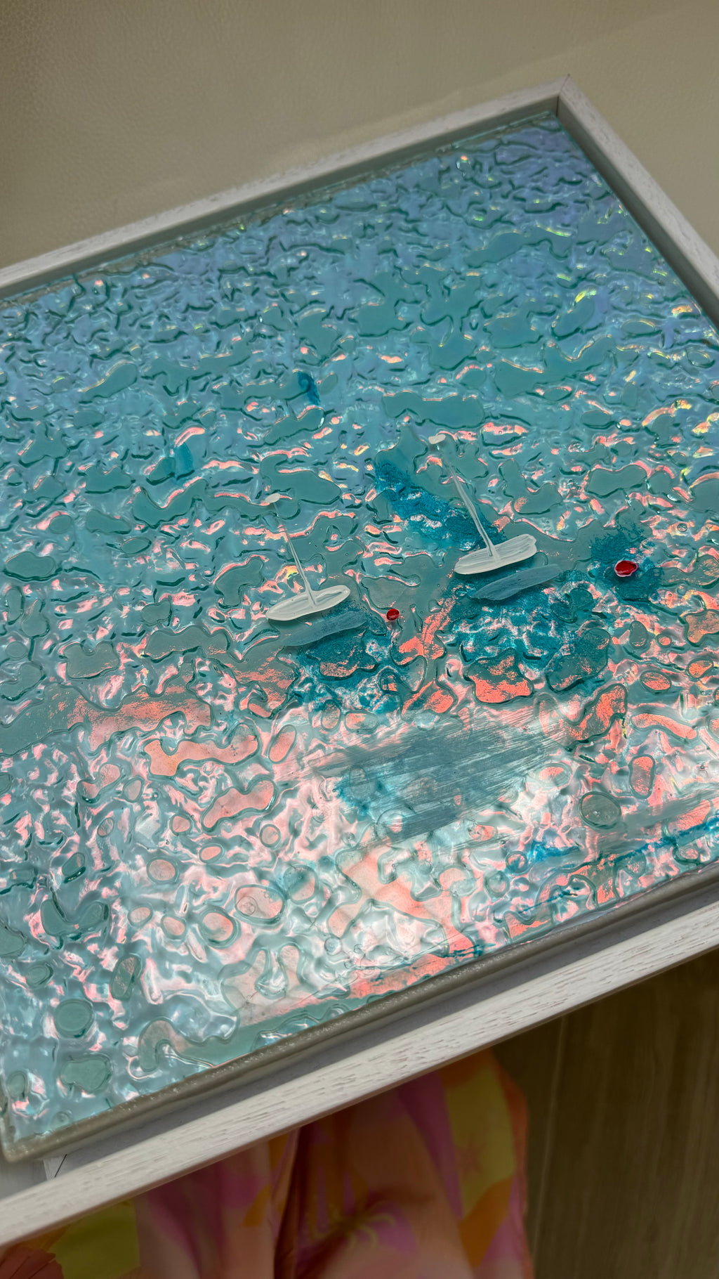 Cannes Yachts Mediterranean Sailing Boats Artwork Iridescent Whitsundays    Anchored 1 30x30cm   FRAMED 33x33cm