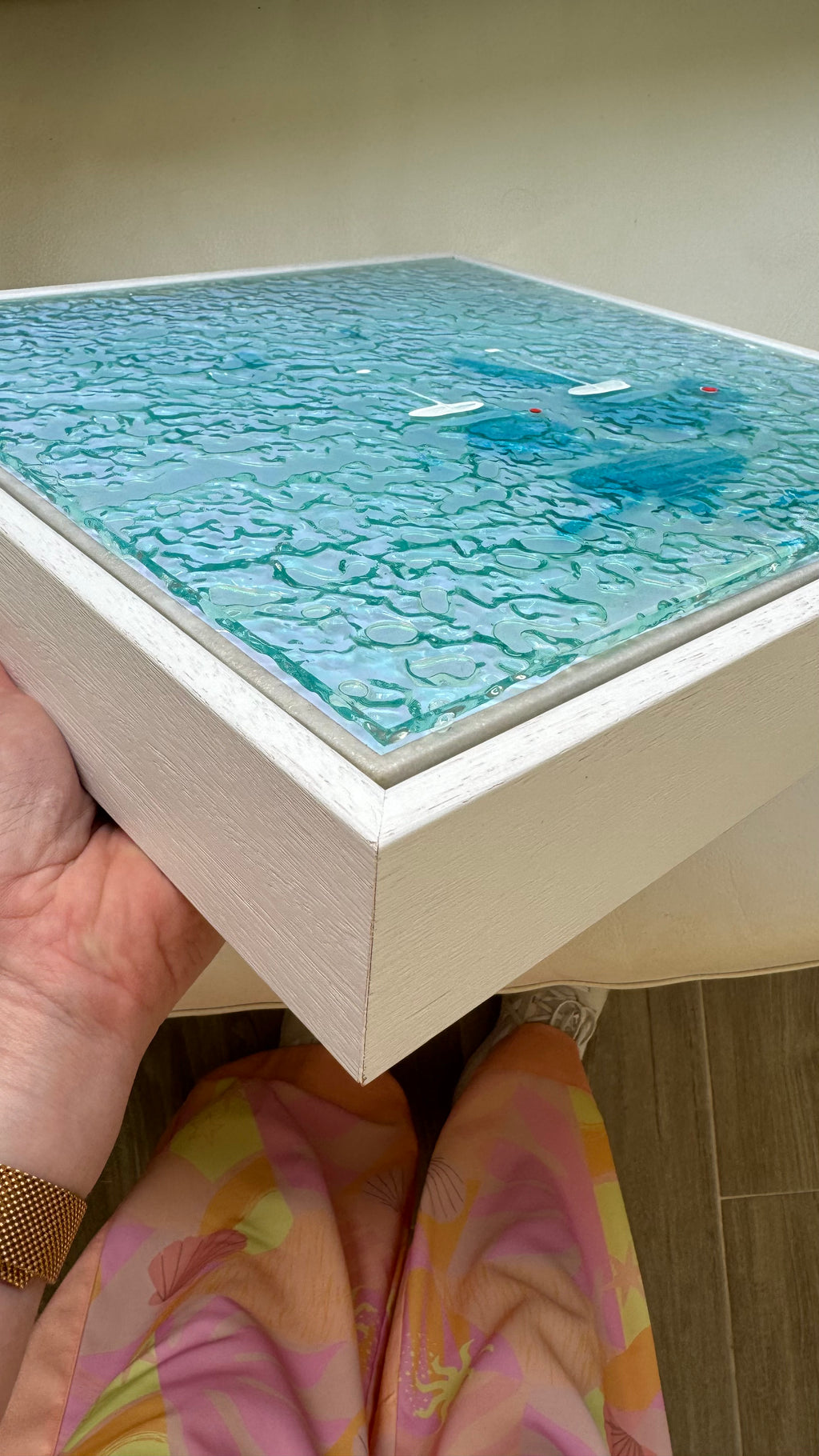 Cannes Yachts Mediterranean Sailing Boats Artwork Iridescent Whitsundays    Anchored 1 30x30cm   FRAMED 33x33cm