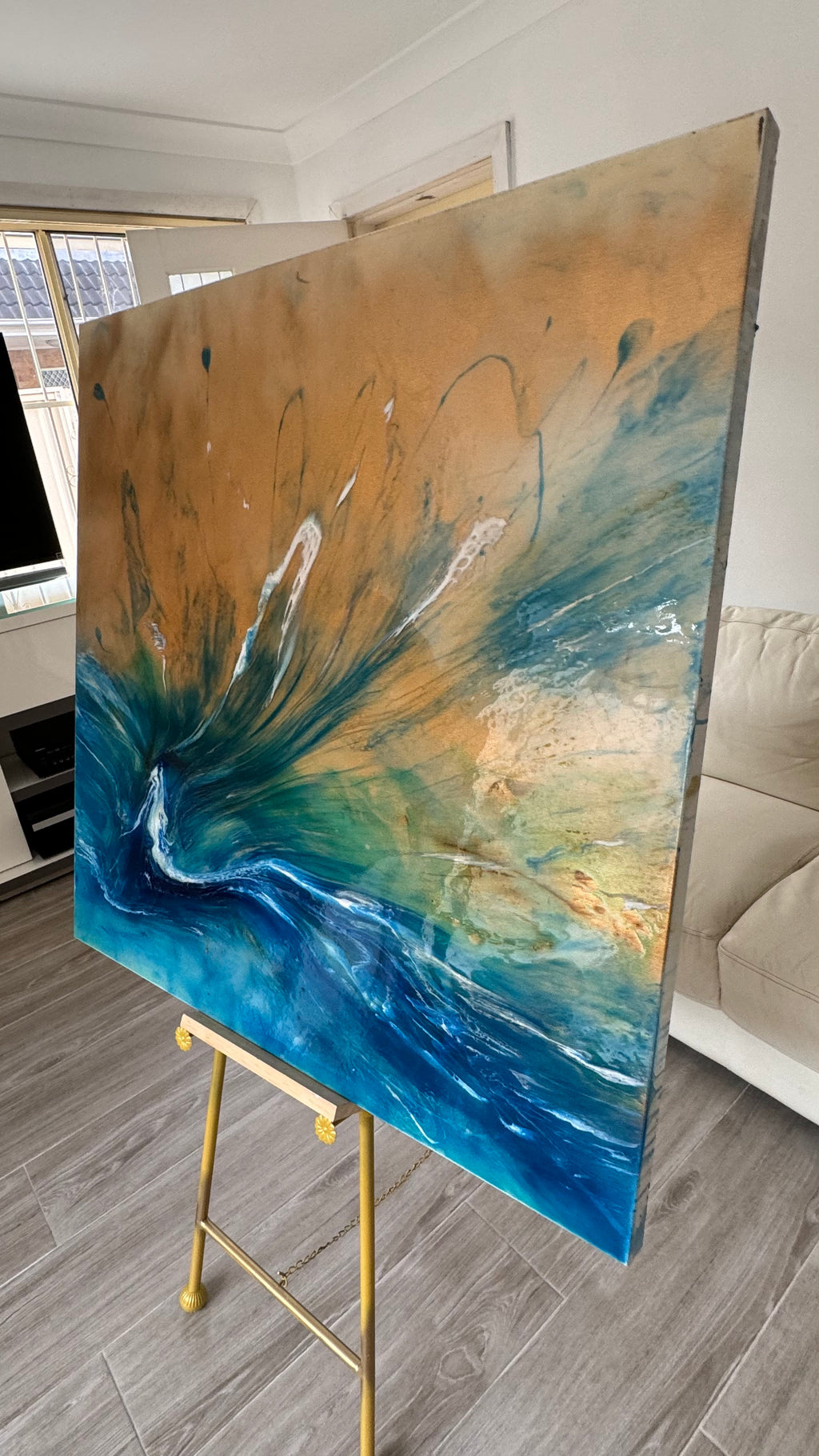 Bali Spirit of the Ocean -  Original Blue and Gold Abstract Wave Artwork