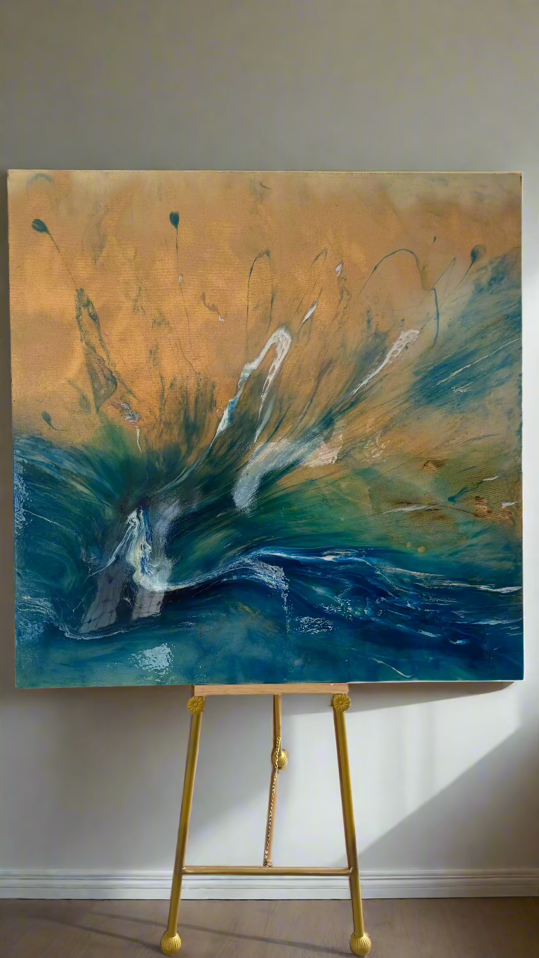 Bali Spirit of the Ocean -  Original Blue and Gold Abstract Wave Artwork