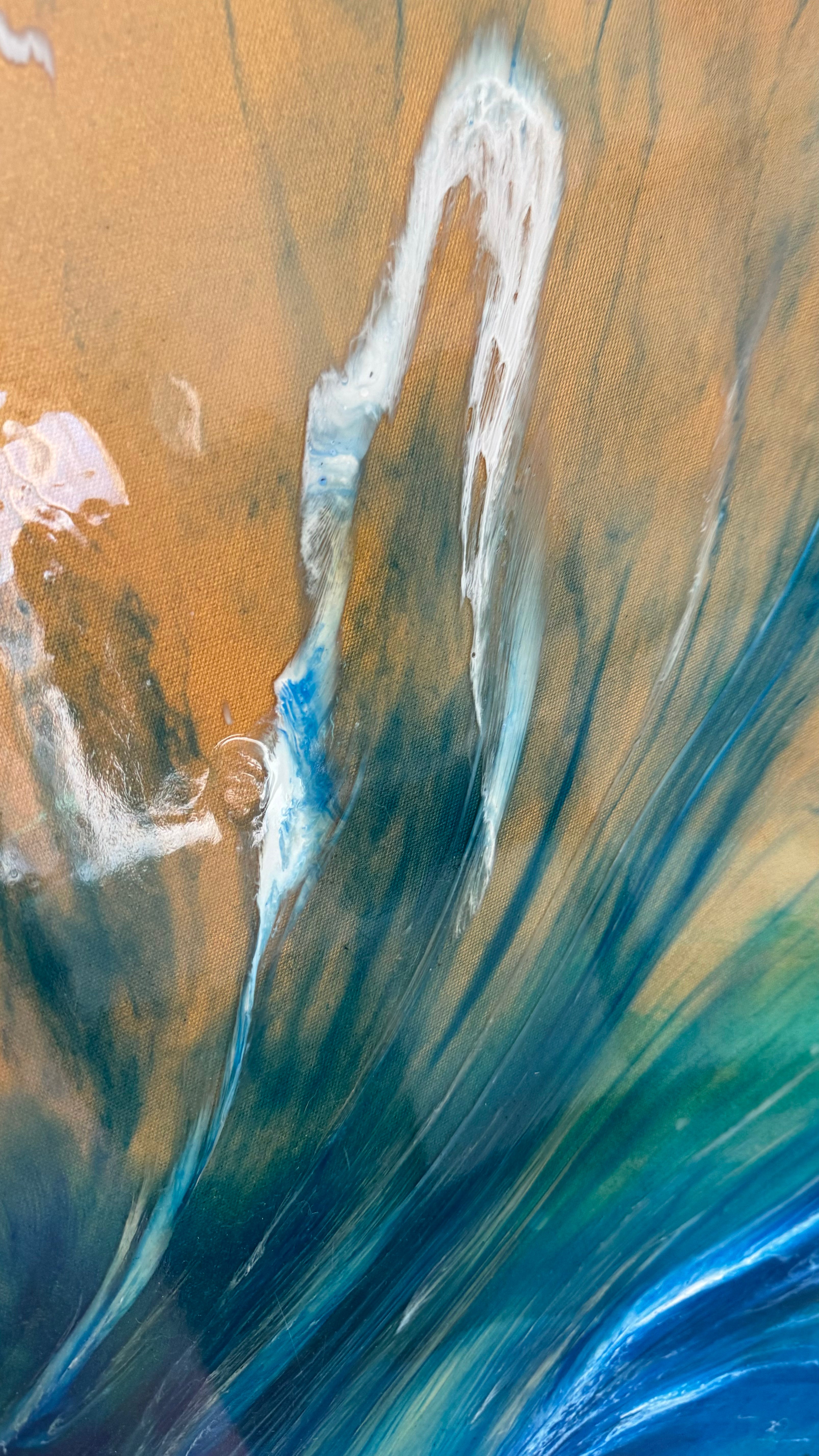 Bali Spirit of the Ocean -  Original Blue and Gold Abstract Wave Artwork