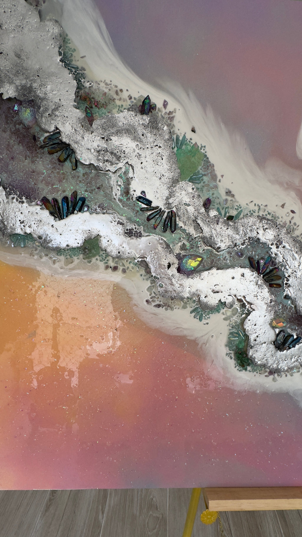 Rainbow Lucent with qua Aura Quartz crystals,Amethyst, Titanium Aura, Swarovski