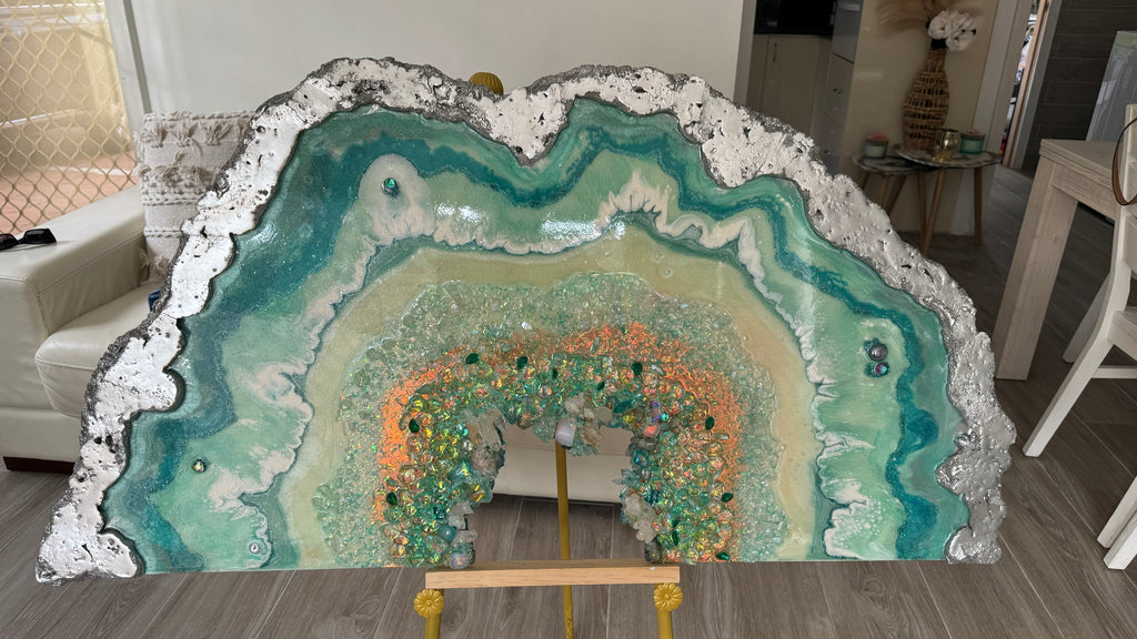 Moonlight Crystal Reef Freeform with Moonstones 84x120 cm Wood panel