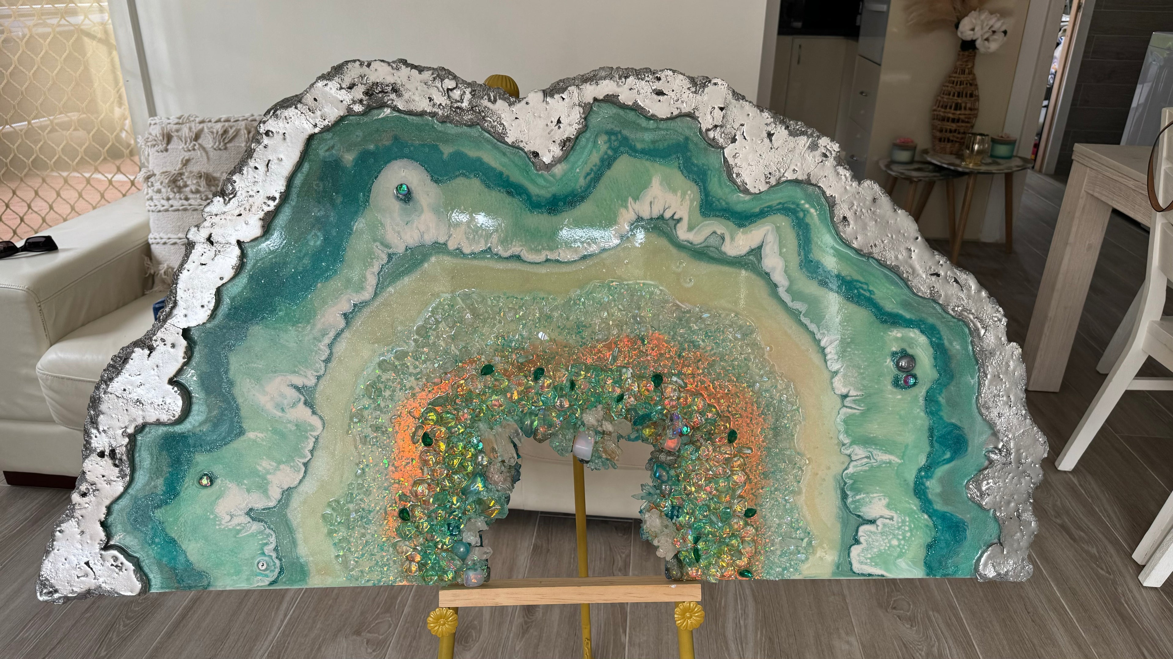 Moonlight Crystal Reef Freeform with Moonstones 84x120 cm Wood panel