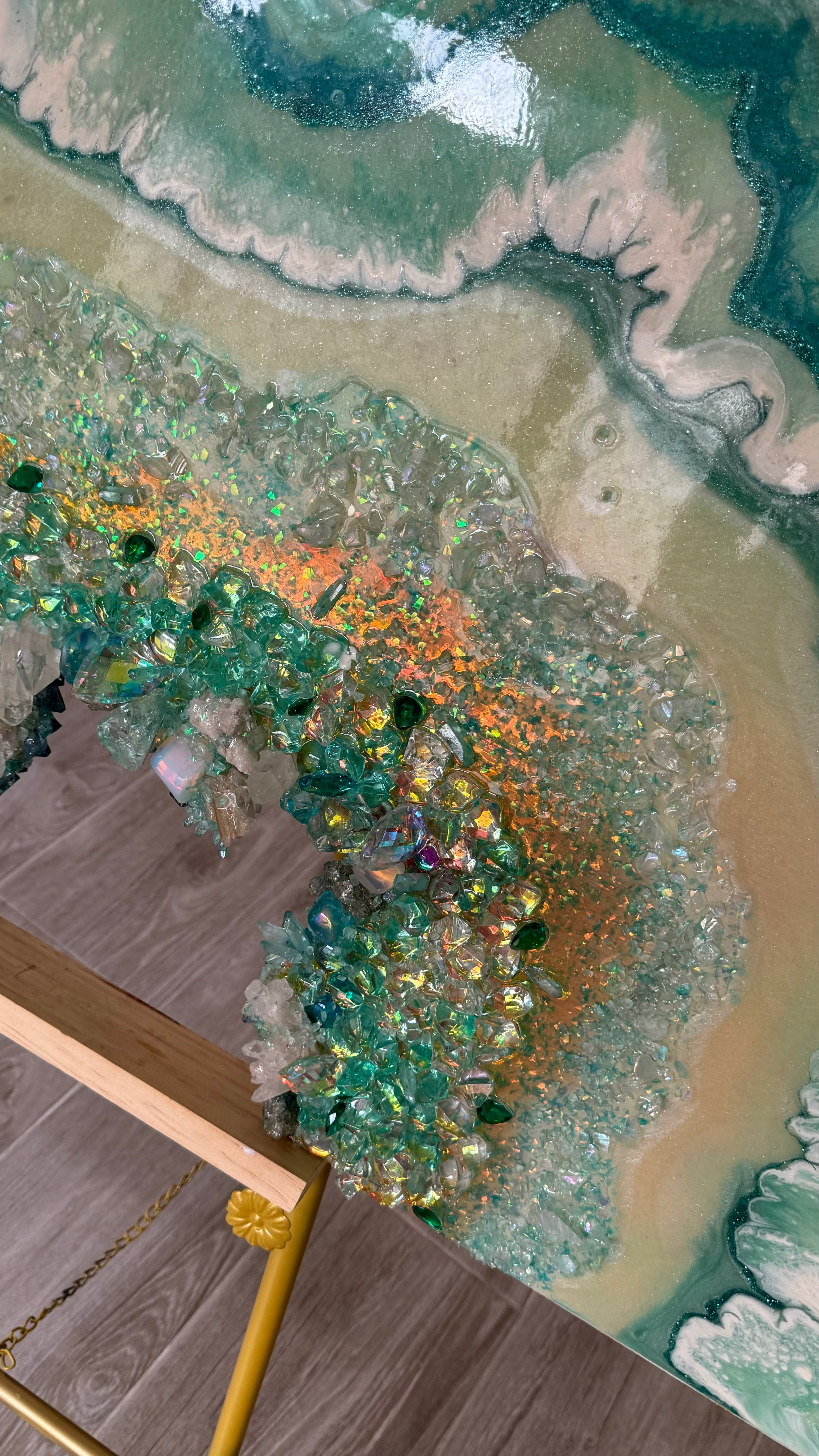 Moonlight Crystal Reef Freeform with Moonstones 84x120 cm Wood panel