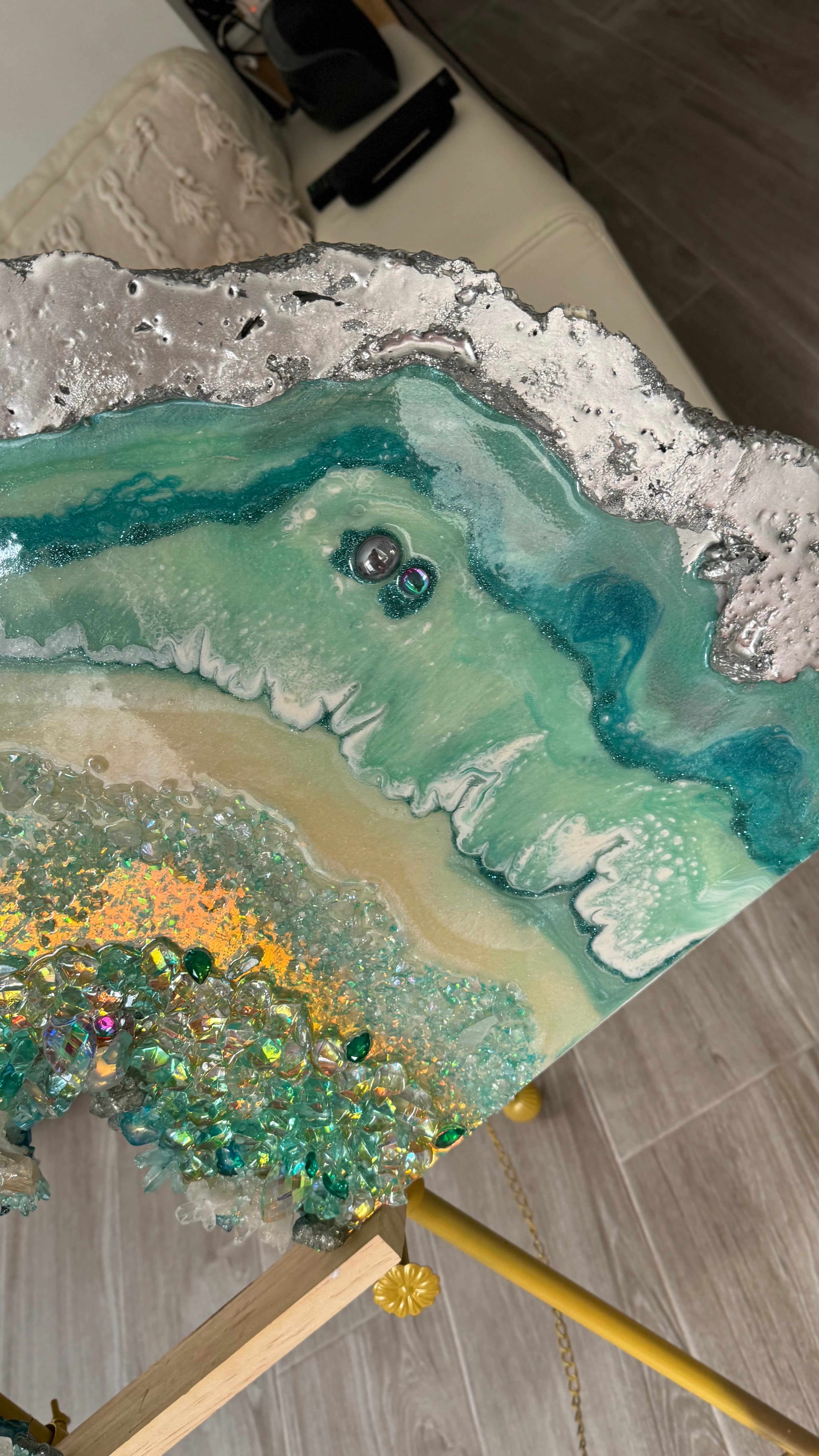 Moonlight Geode Freeform with Moonstones and swarovski crystals 84X120CM