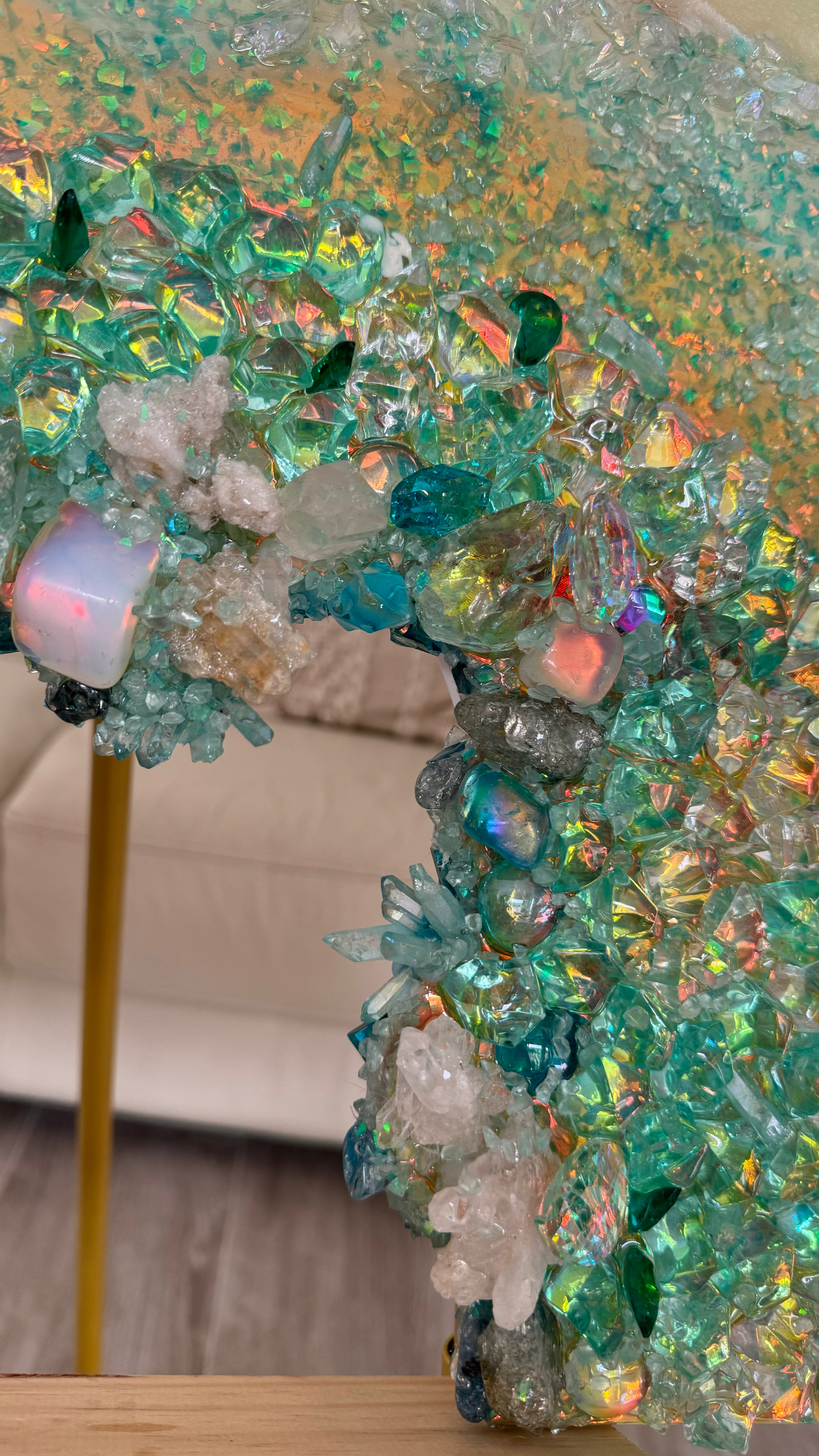 Moonlight Geode Freeform with Moonstones and swarovski crystals 84X120CM