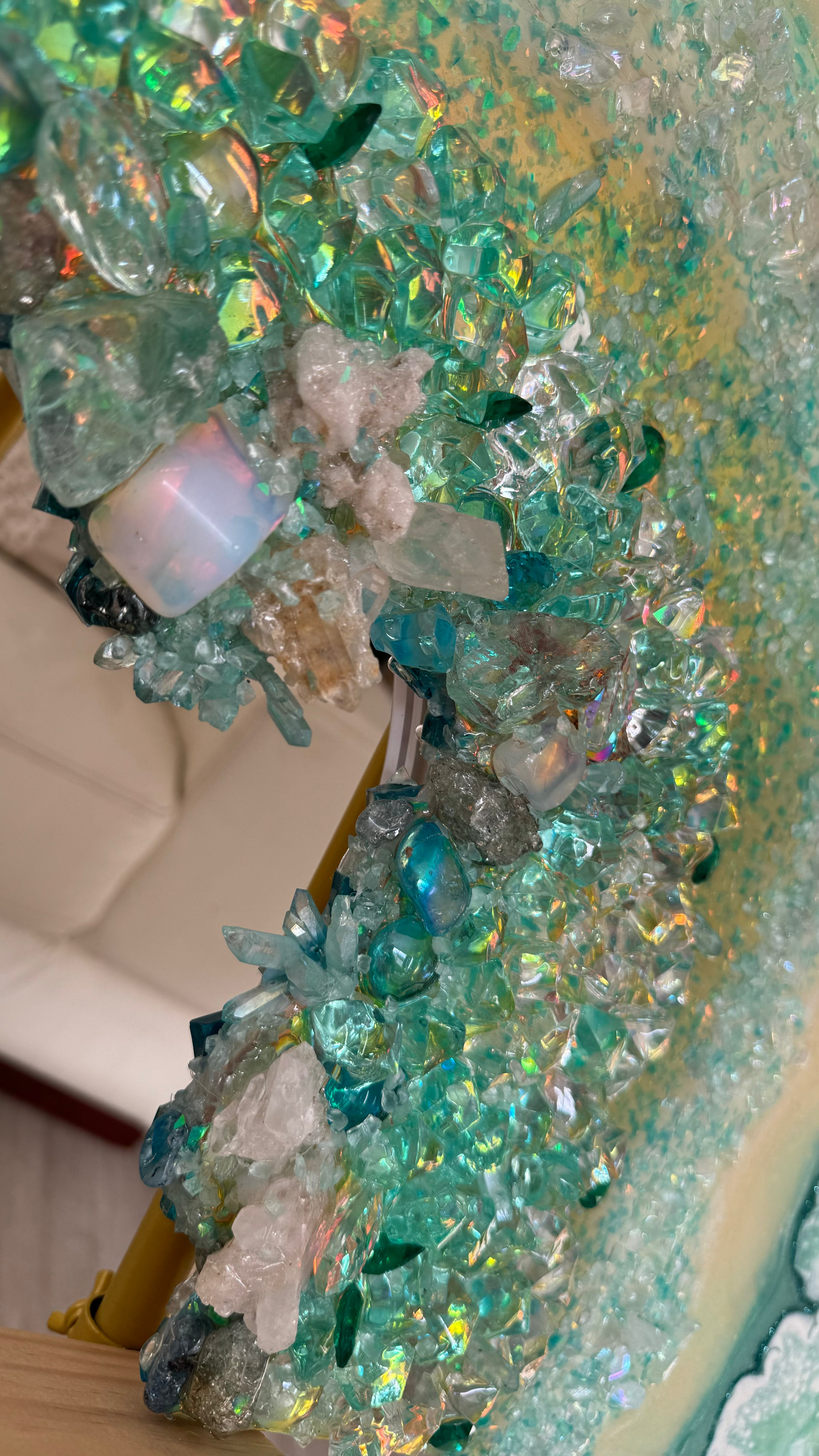 Moonlight Crystal Reef Freeform with Moonstones 84x120 cm Wood panel