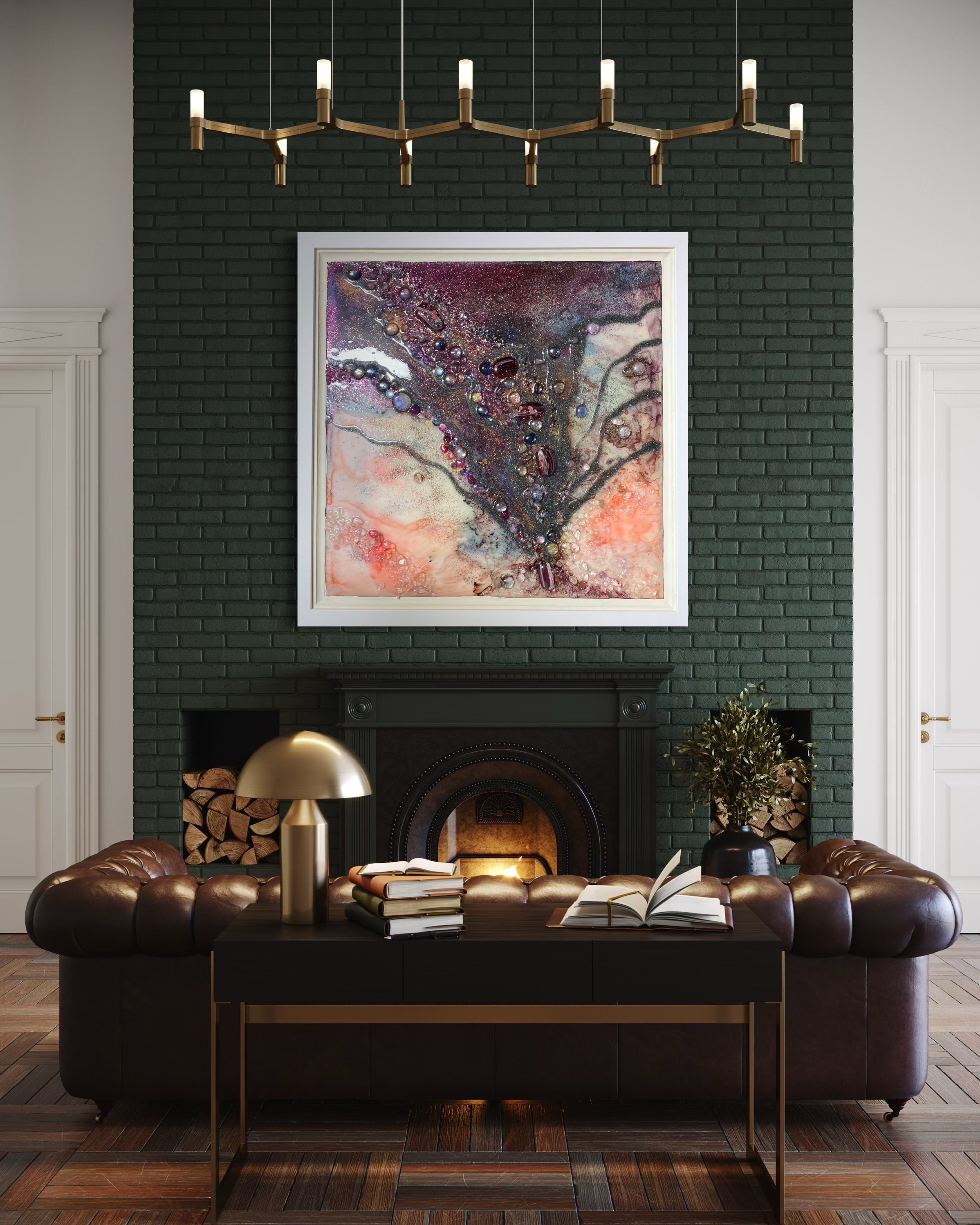 Burgundy Purple Aura Crystal. Tree of Life. Original Artwork. Light Lamp