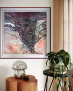 Burgundy Purple Aura Crystal. Tree of Life. Original Artwork. Light Lamp