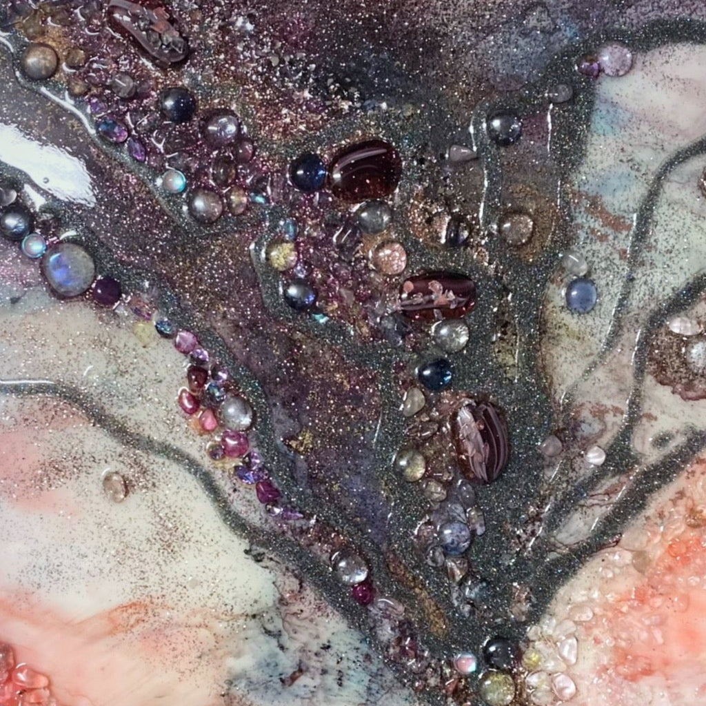 Burgundy Purple Aura Crystal. Tree of Life. Original Artwork. Light Lamp