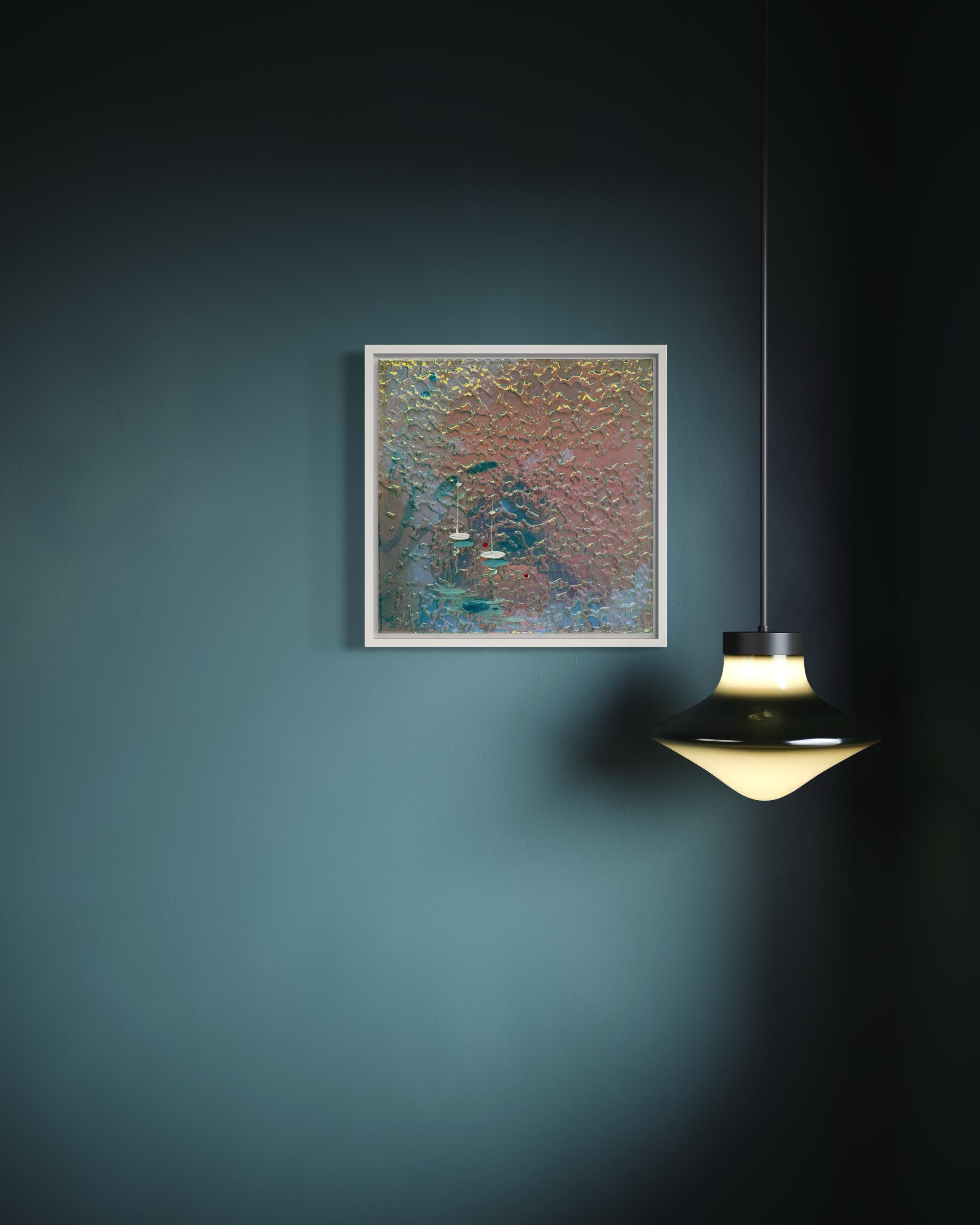 Cannes Yacht Mediterranean Sailing Boats Artwork Iridescent  Anchored 2 FRAMED  33x33cm