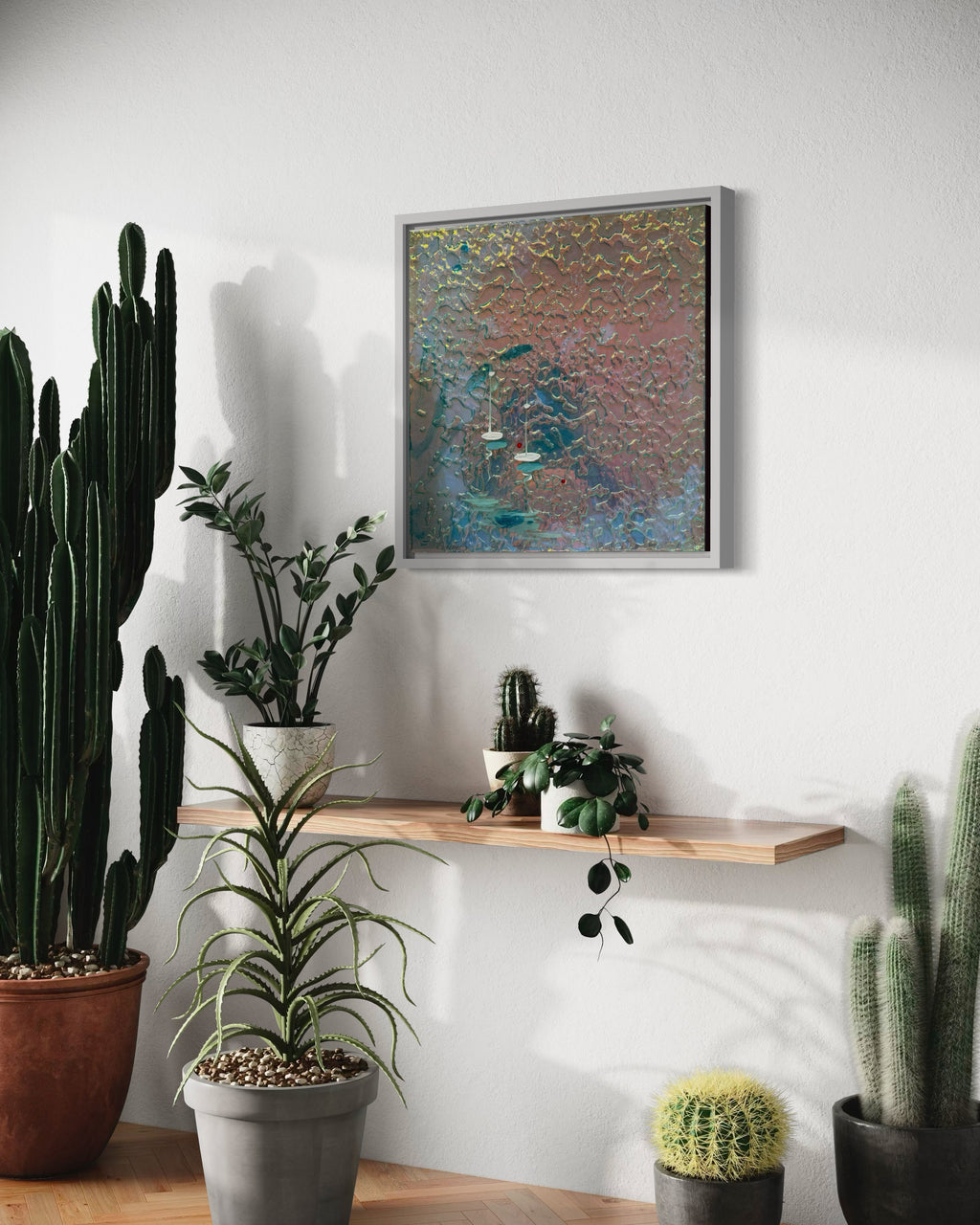 Cannes Yacht Mediterranean Sailing Boats Artwork Iridescent  Anchored 2 FRAMED  33x33cm