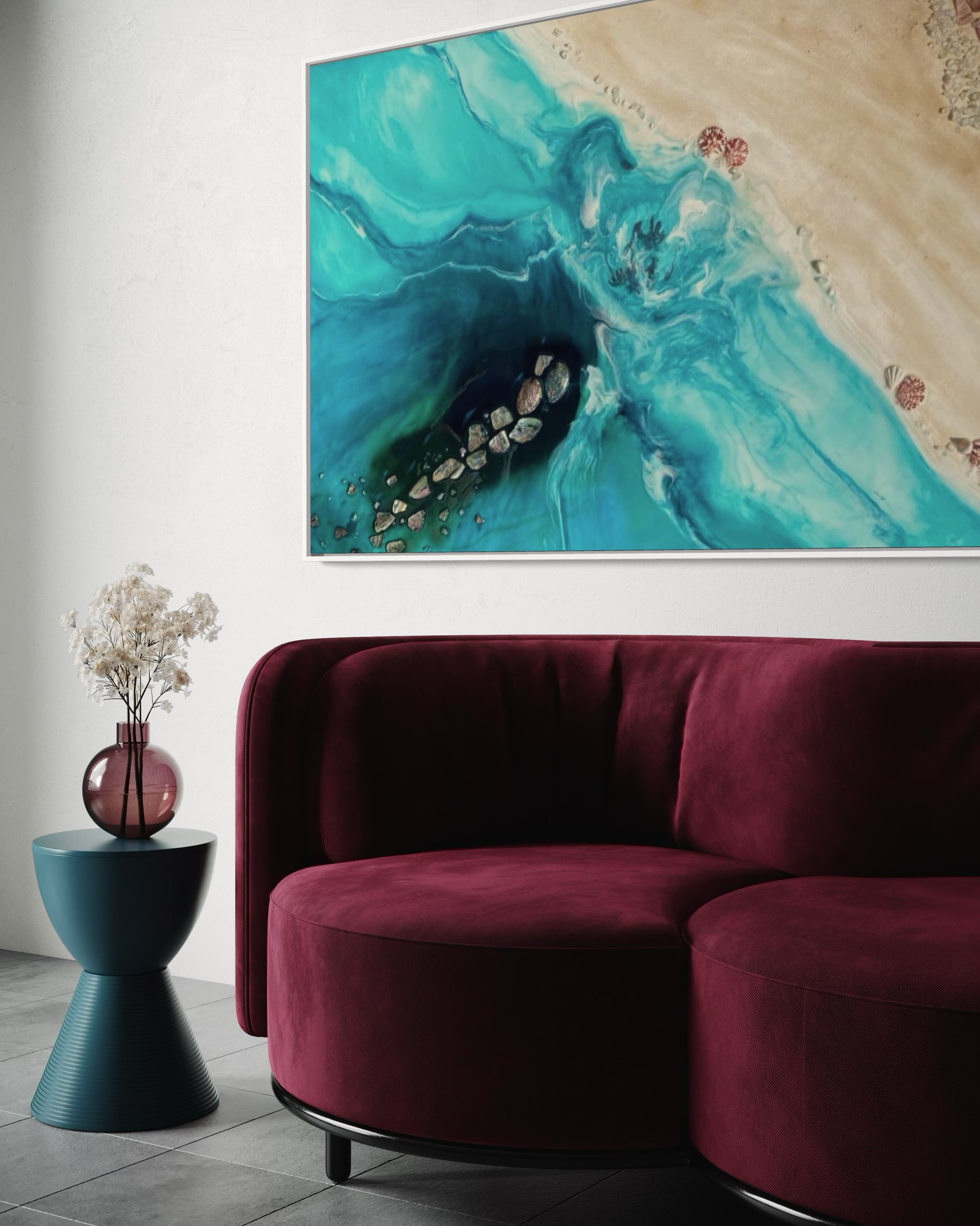 Rise Above 6.0 90x130cm with New Zealand Abalone Shells. FRAMED