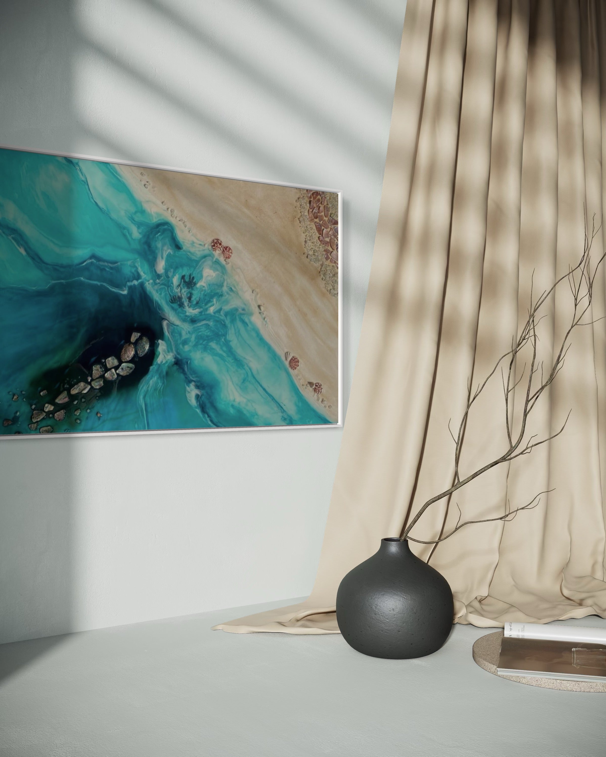 Rise Above 6.0 90x130cm with New Zealand Abalone Shells. FRAMED