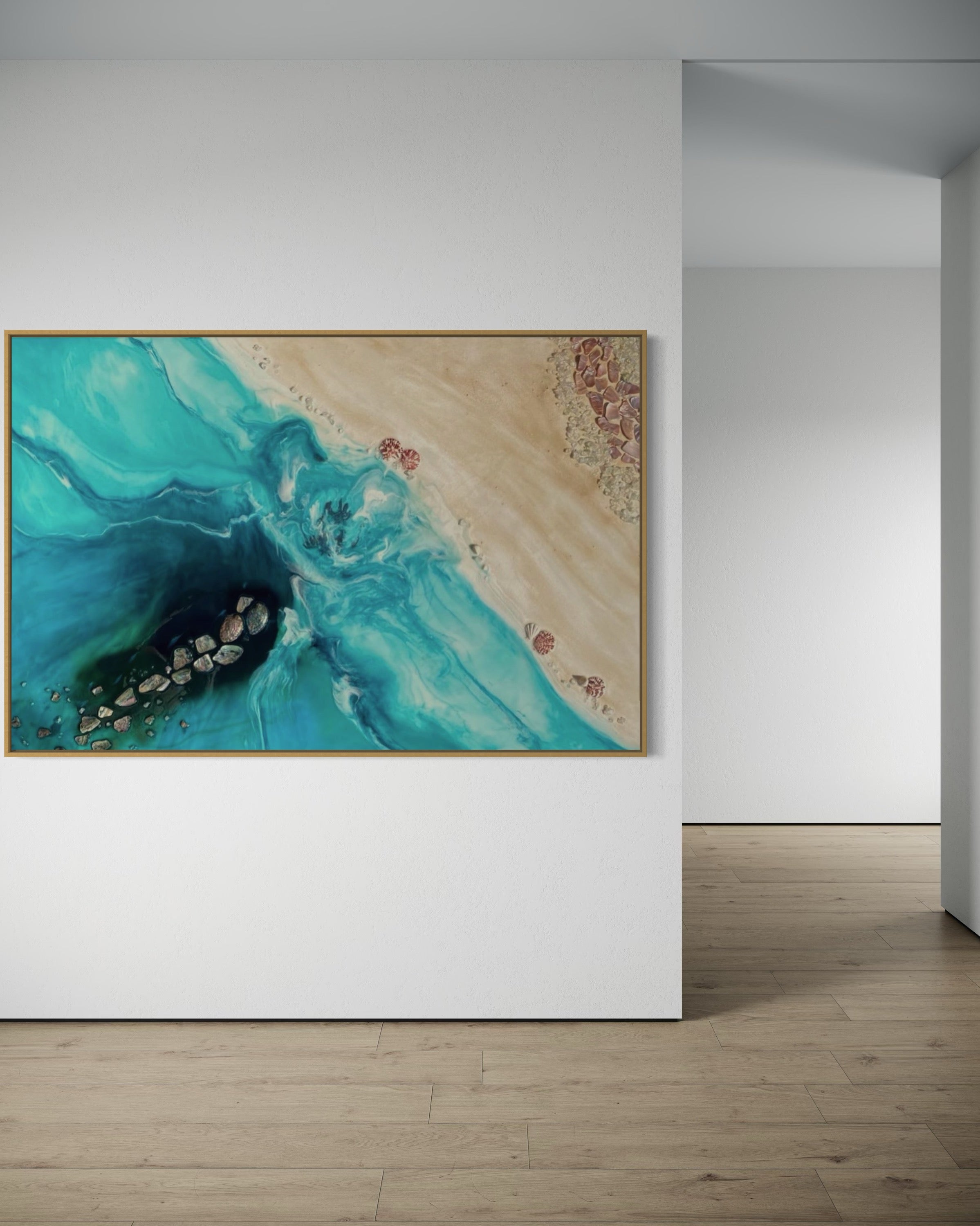 Rise Above 6.0 90x130cm with New Zealand Abalone Shells. FRAMED