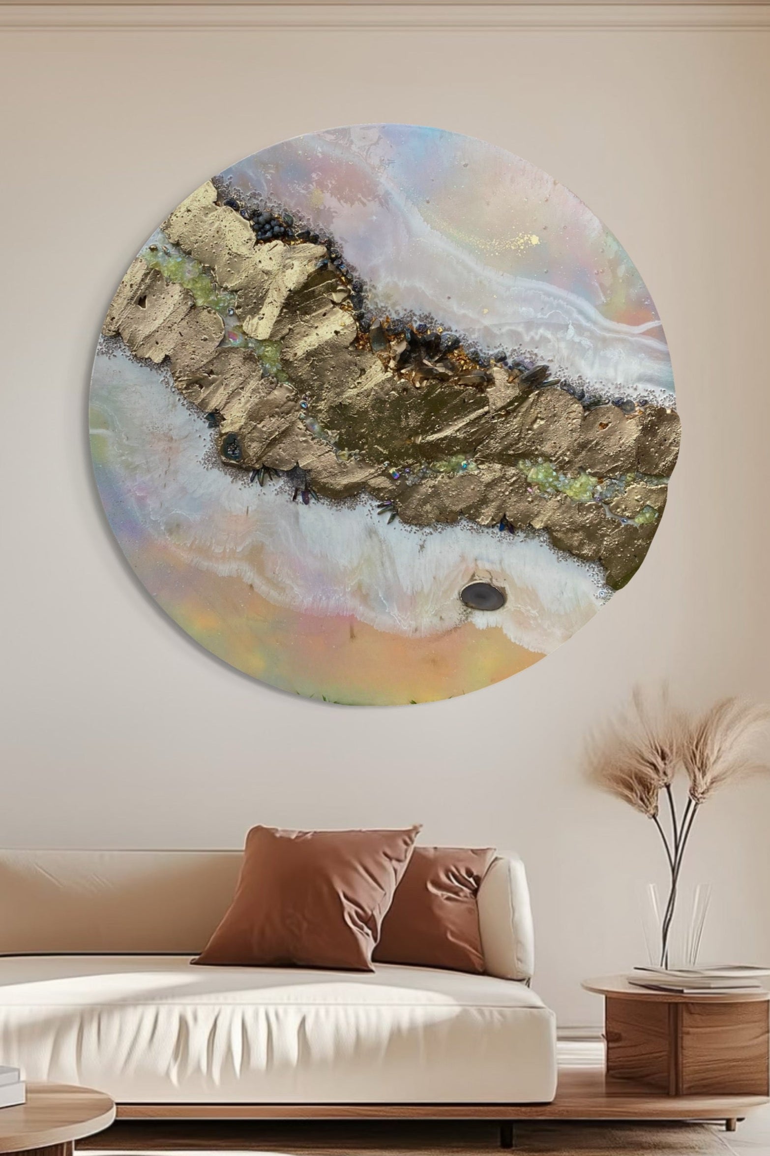 Pink Eclipse  shadow Quartz and Swarovski crystal artwork 110cm