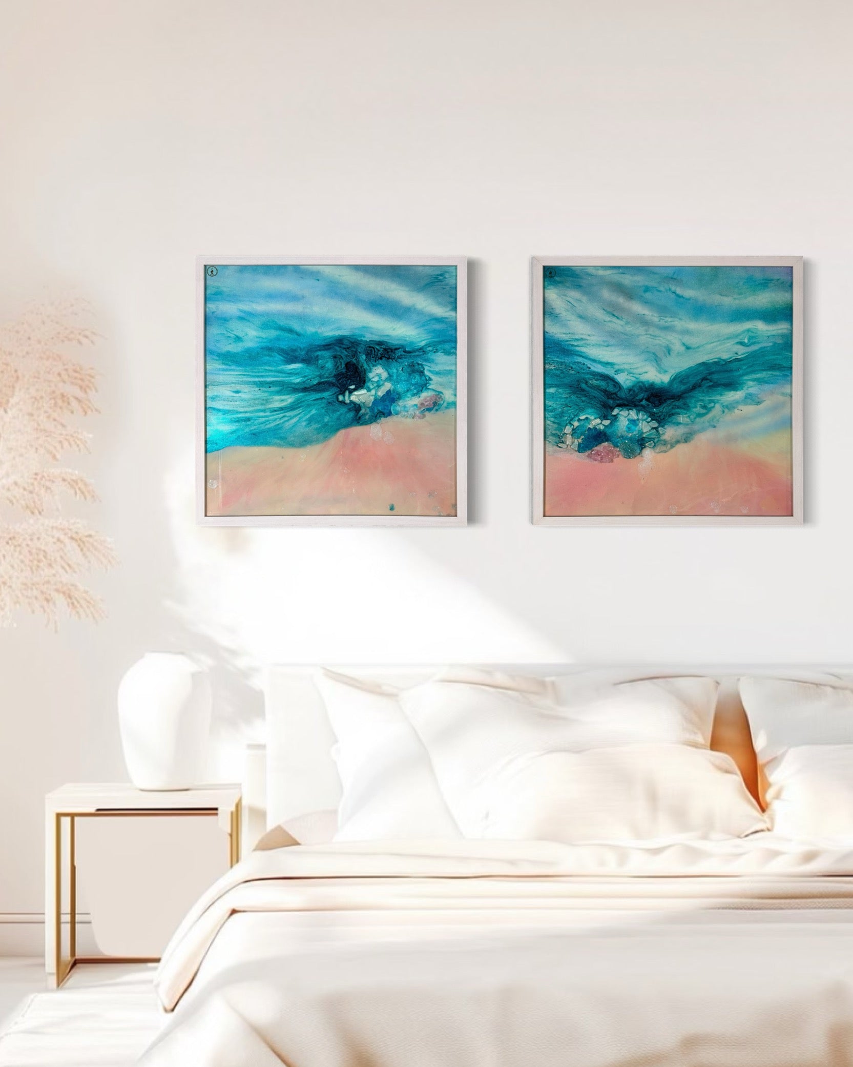 Laguna Beach Vibes set of 2 110x55cm FRAMED 55x55 cm each