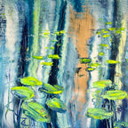 Water Lilies Pond Blue Green Original Artwork | 90×90cm