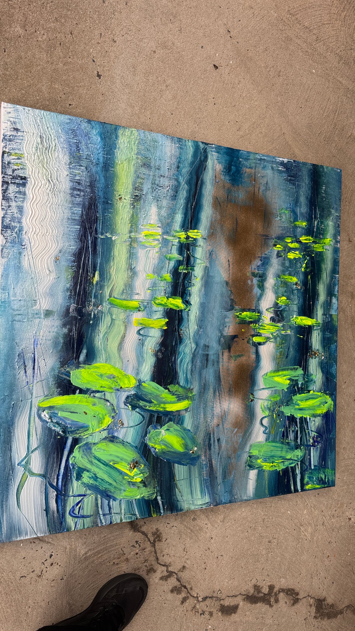 Water Lilies Pond Blue Green Original Artwork | 90×90cm