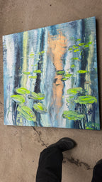 Water Lilies Pond Blue Green Original Artwork | 90×90cm