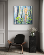 Water Lilies Pond Blue Green Original Artwork | 90×90cm