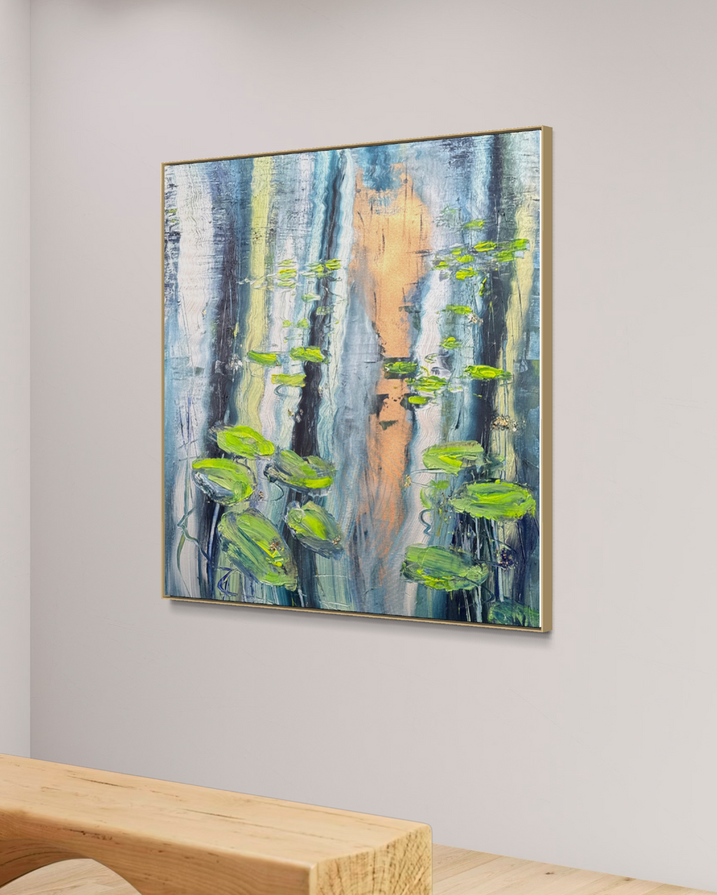 Water Lilies Pond Blue Green Original Artwork | 90×90cm