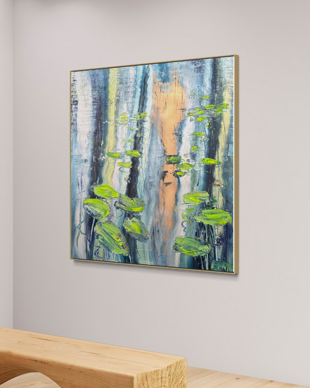 Water Lilies Pond Blue Green Original Artwork | 90×90cm