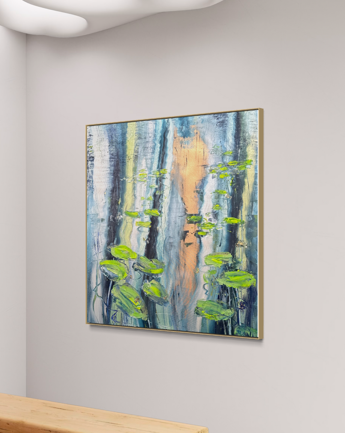 Water Lilies Pond Blue Green Original Artwork | 90×90cm