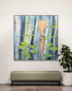Water Lilies Pond Blue Green Original Artwork | 90×90cm