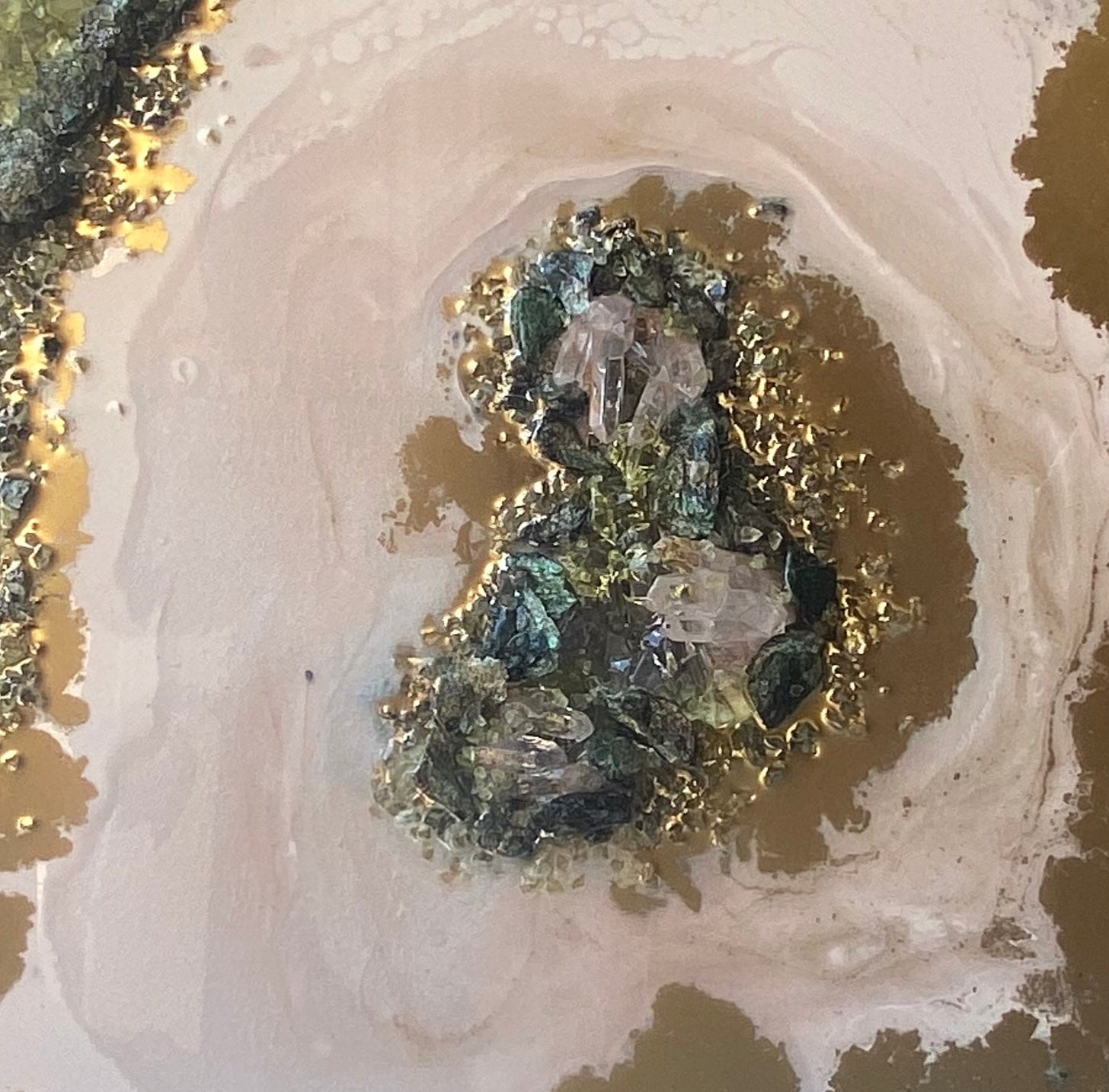 Green Harmony Crystal Reef - Freeform Crystal Art with Peridot, Fuschite and Quartz 40x60cm