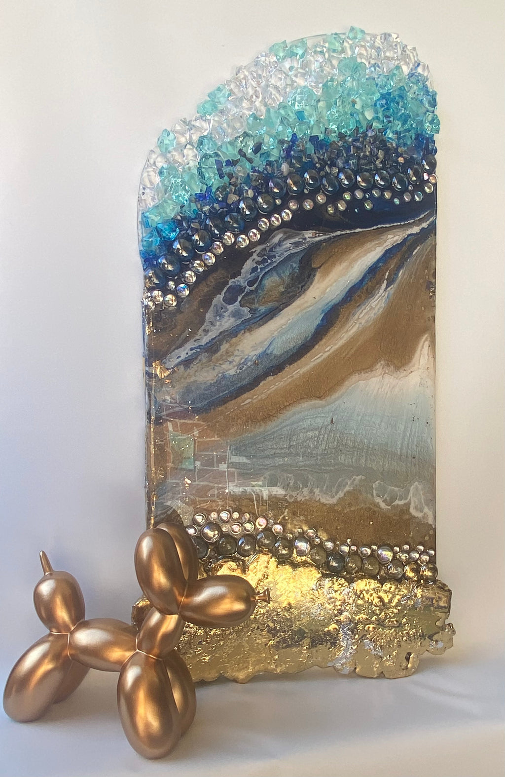 Lapis Lazuli  2 Blue Gold crytal with blue lapis lazuli, glass and clear quartz