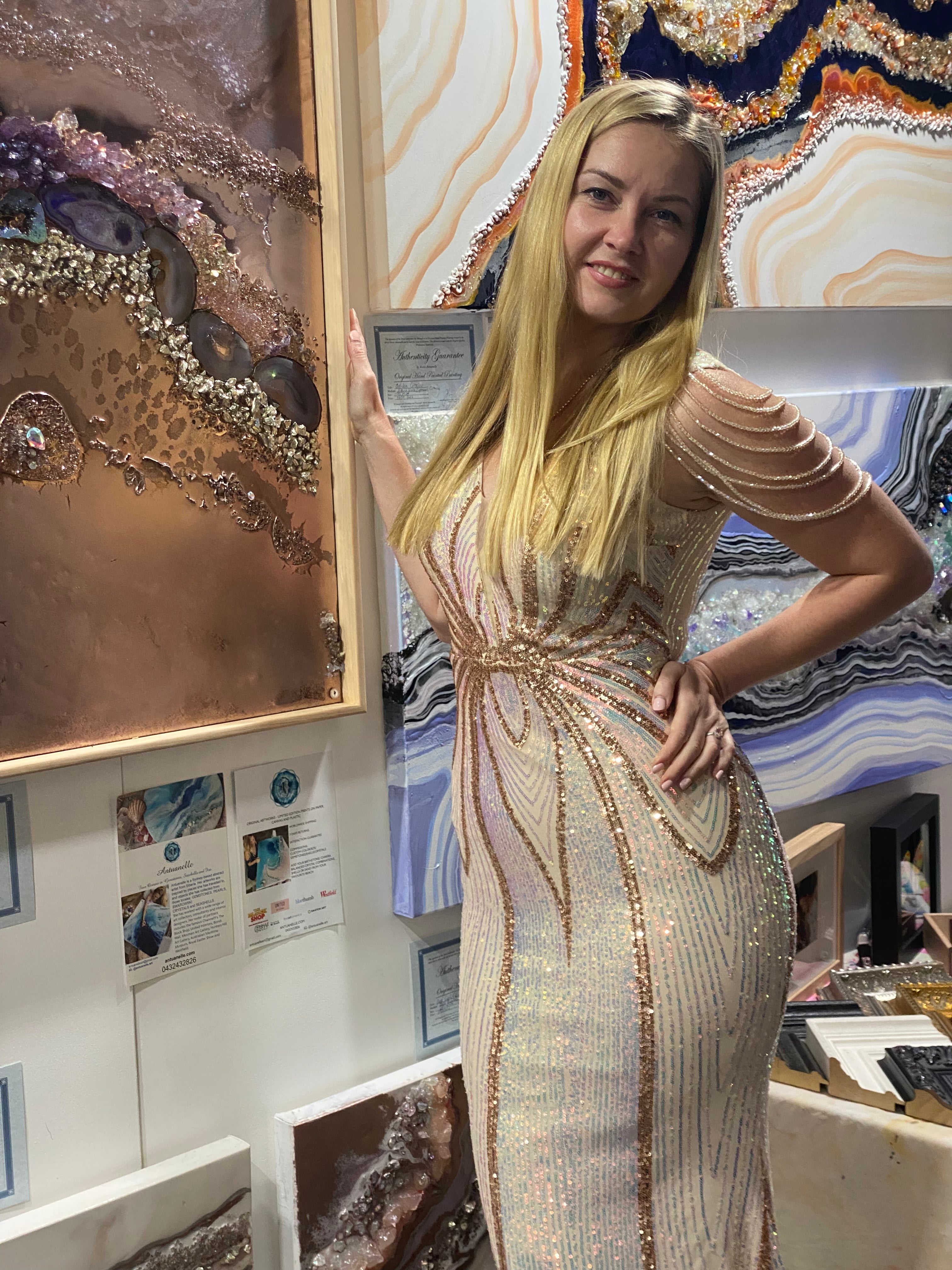 Rose Gold Crystal Reef. Copper Metallic. Abstract Crystal Artwork FRAMED