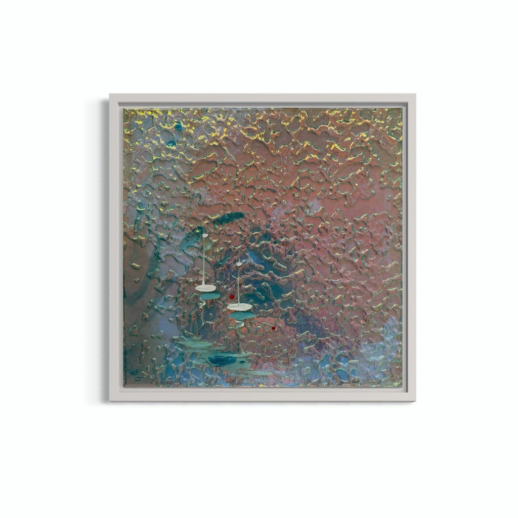 Cannes Yacht Mediterranean Sailing Boats Artwork Iridescent  Anchored 2 FRAMED  33x33cm