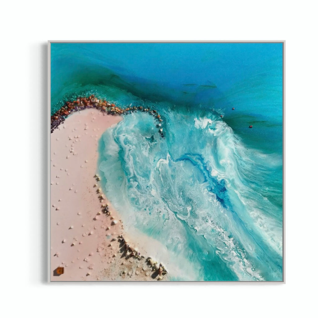 Durdle Door. Green Coastal Artwork with Crystals Amber and Agate