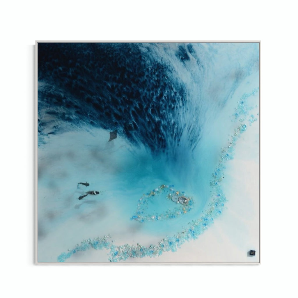 Blue Lagoon - Jewel Reef. Abstract Aerial Ocean. 100x100cm Original Artwork