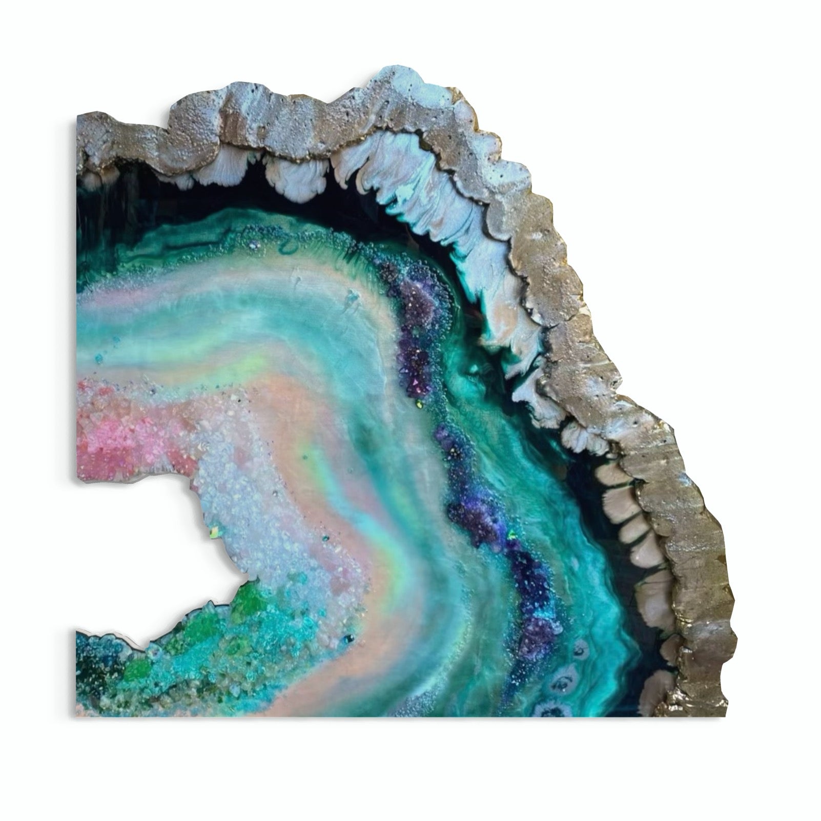 BedHead Elixir Green Blue Crystal Reef Freeform Artwork with Amethysts, Rose Quartz,  set of 2 - 120x240cm with pink LED backlight