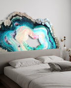 BedHead Elixir Green Blue Crystal Reef Freeform Artwork with Amethysts, Rose Quartz,  set of 2 - 120x240cm with pink LED backlight