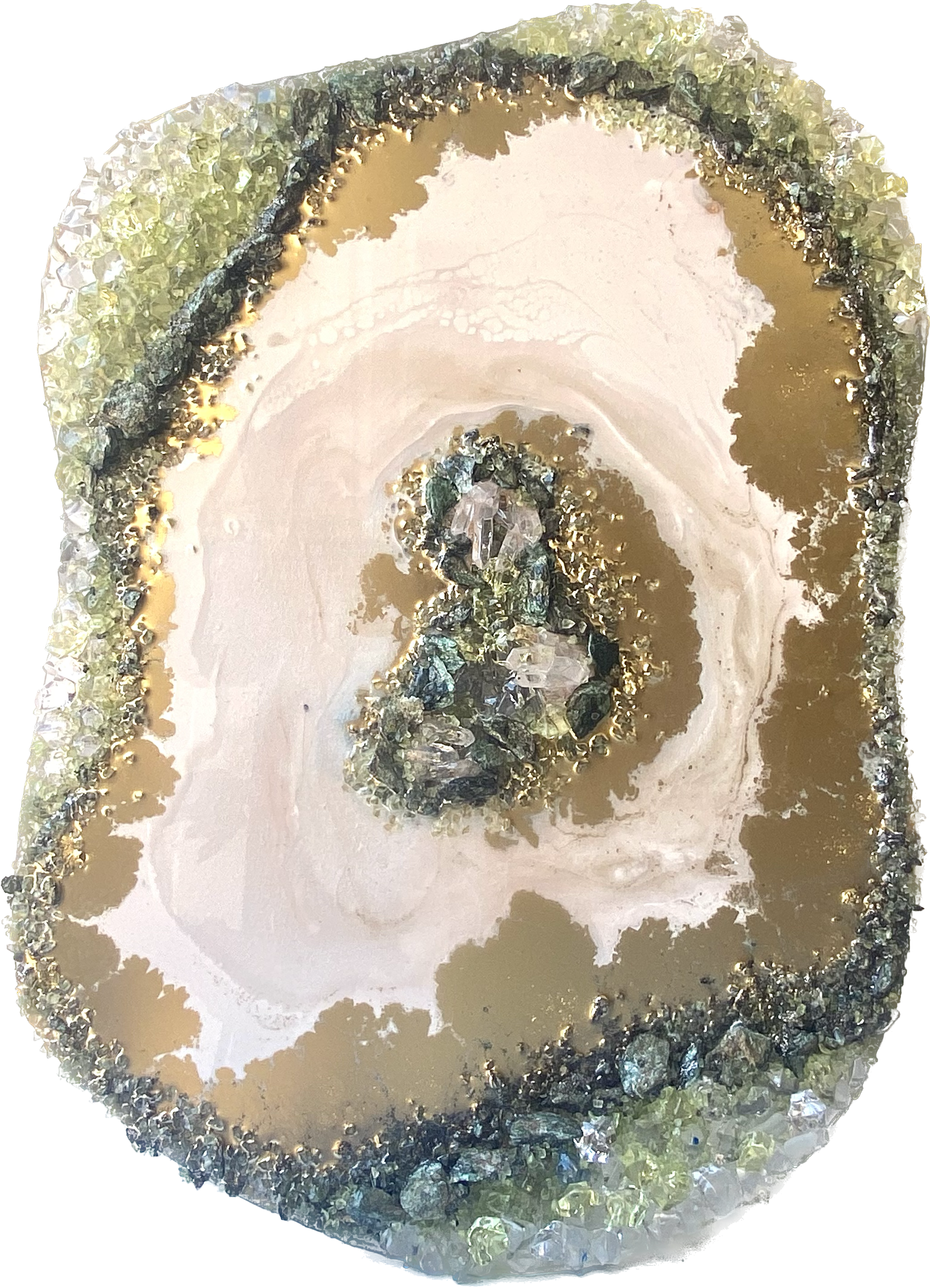 Green Harmony Crystal Reef - Freeform Crystal Art with Peridot, Fuschite and Quartz 40x60cm