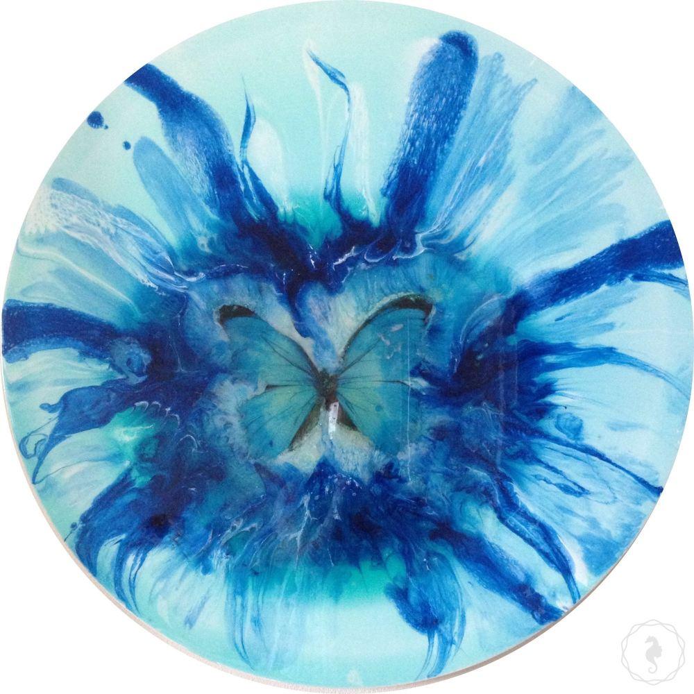 - Blue Butterfly. Abstract Butterfly.Round Abstract Ocean Artwork