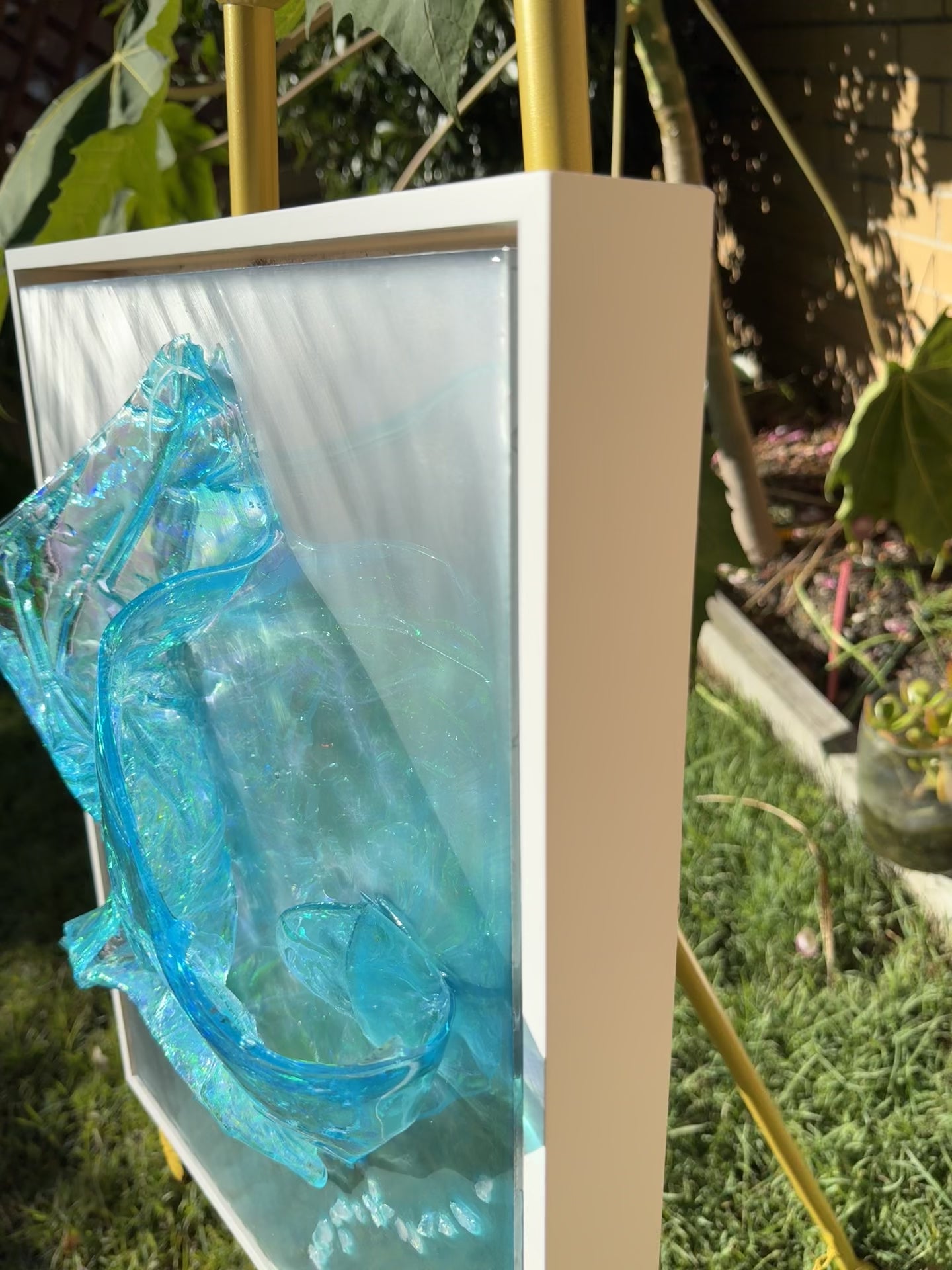 Whitsundays Blues 1 and 2, Set of 2 Sculptural Piece on Aluminium 70x46cm FRAMED