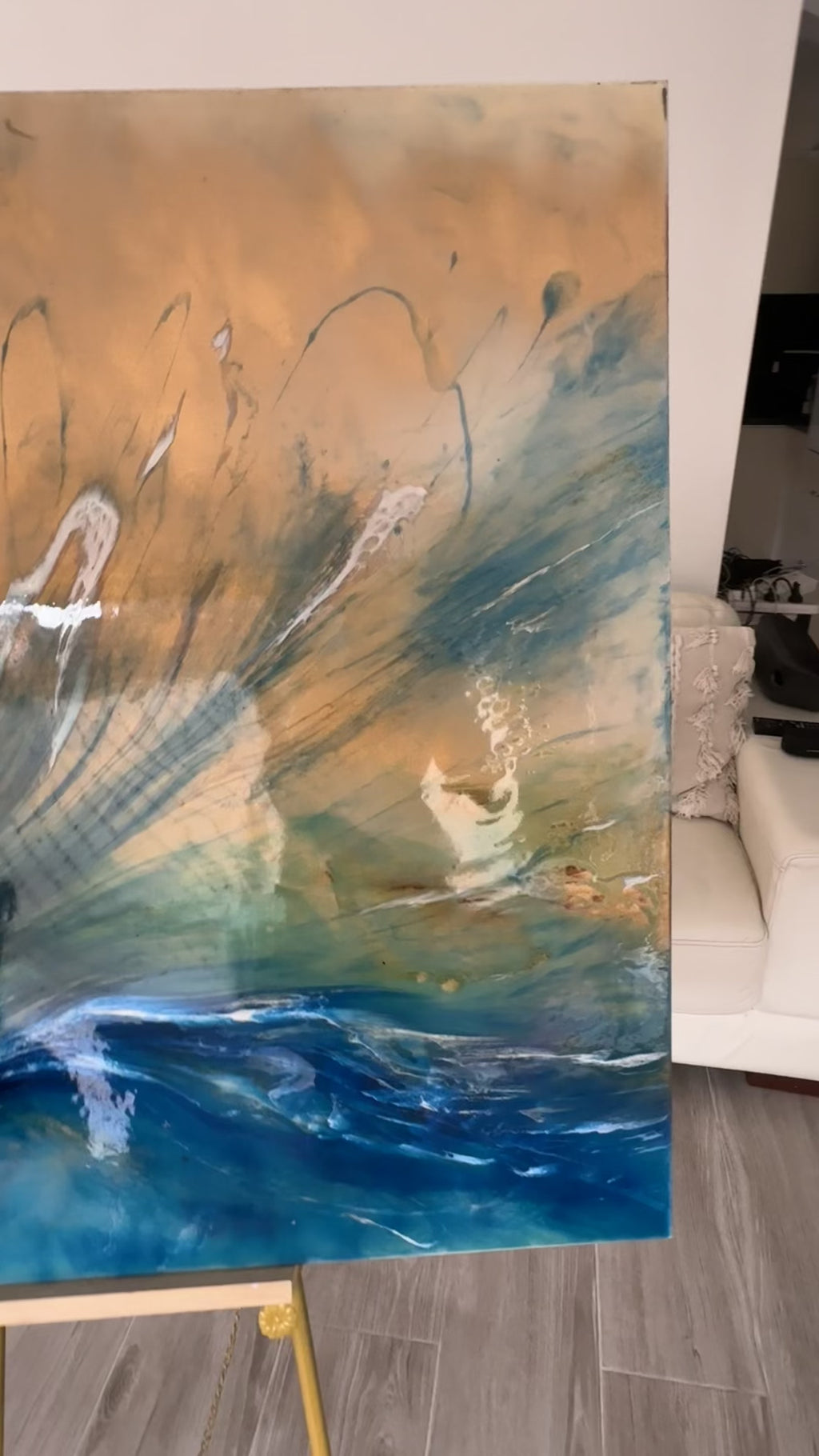 Bali Spirit of the Ocean -  Original Blue and Gold Abstract Wave Artwork