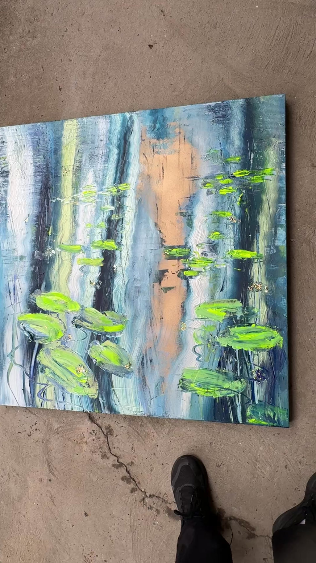 Water Lilies Pond Blue Green Original Artwork | 90×90cm