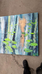 Water Lilies Pond Blue Green Original Artwork | 90×90cm
